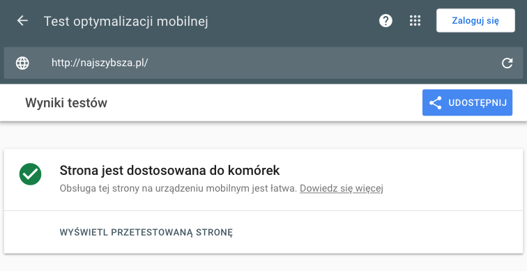 test optymalizacji mobilnej wyniki